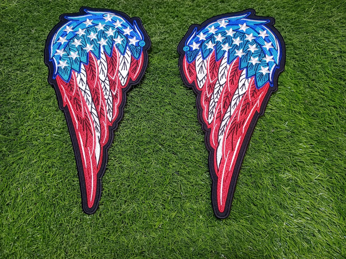 American Flag Split Angel Wings Patch, Ladies Back Patches, Custom ...
