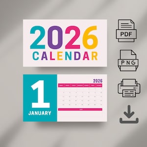 2026 Monthly Calendar Printable: Colorful Landscape Design