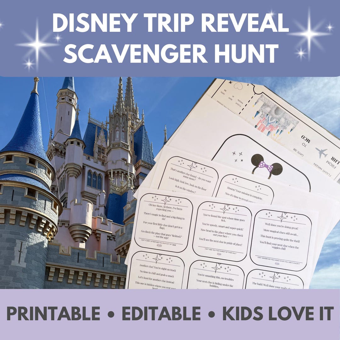 Disney Trip Reveal Scavenger Hunt & Countdown Printable | Surprise ...