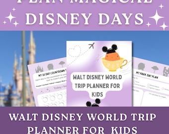 Agenda di viaggio per bambini a Disney World / Libro di attività per le vacanze stampabile in PDF, Pianificatore di viaggio per bambini, Conto alla rovescia e pacchetto di attività Disney