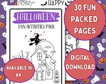Halloween Activity Bundle for Kids| 30 Printable Games & Coloring Pages (PDF Download)