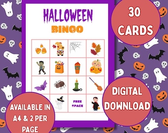 Halloween Bingo Game: 30 Printable Cards, Kids Party Activity (Digital Download)