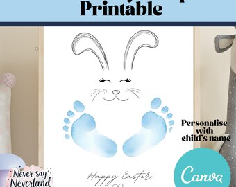 Easter Bunny Footprint Keepsake, Baby First Easter Art (Canva Template)