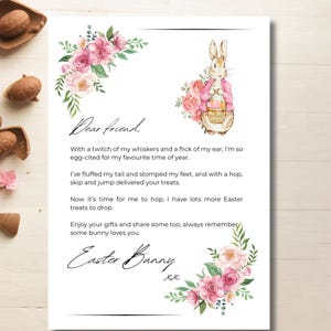 Osterhasen Brief zum Ausdrucken für Kinder - Peter Rabbit Stil Pastell Rosa Download - Nette Ostermorgen Überraschung oder Geschenk