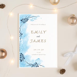 Blue Watercolor Wedding Invitation Template: Elegant Printable Invite (Canva Editable, Instant Download)