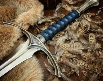 Hand-Forged Elven Warrior Sword Replica | Stainless Steel Fantasy Greatsword with Scabbard, Custom Medieval Sword for Cosplay & Display Gift
