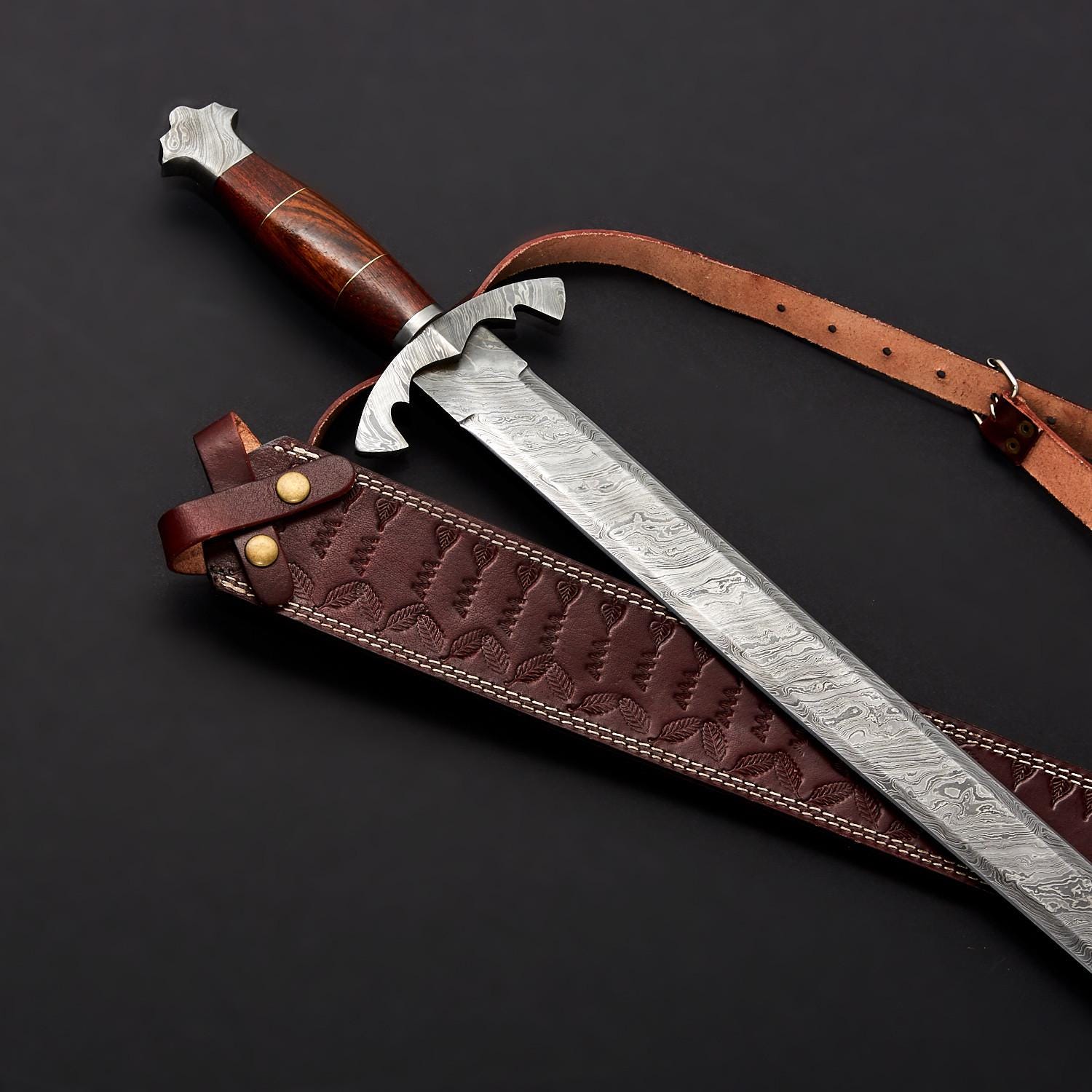 Handmade Medieval Sword - Hand Forged High Carbon Steel Double Edged Blade, Full Tang Viking Arming Sword with Sheath, Best Gift for Him