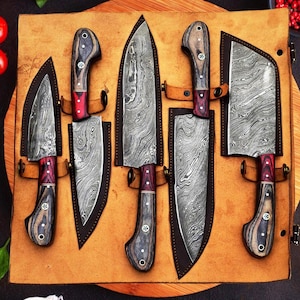 DAMASCUS CHEF Set Of 5 PCS ,Custom Handmade Chef Set , Handmade Damascus Chef Set ,Personalized Gift For Mother , mother day gift,
