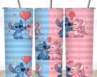 Envoltura para vaso Stitch and Angel, envoltura para vaso Stitch, envoltura delgada para vaso de 20 oz, envoltura Stitch PNG, Stitch and Angel PNG de 20 oz, sublimación Stitch