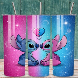 Angel and Stitch 20 Oz Tumbler Wrap, Stitch Glitter Tumbler Wrap, Stitch and Angle Sublimation Wraps, Cute Stitch PNG, Stitch Tumbler Wrap