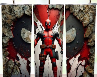 Envoltura para vaso de Deadpool PNG / Diseño de sublimación para vaso delgado de 20 oz / Envoltura para vaso de superhéroe de dibujos animados de los 90 / Máscara roja: Héroe de acción, Deadpool