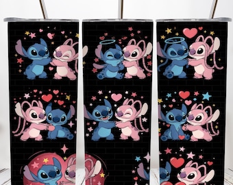 Angel and Stitch 20 Oz Tumbler Wrap, Stitch Tumbler PNG Design, Stitch Sublimation Wraps, Cute Stitch Tumbler Wrap, Skinny Tumbler Wrap