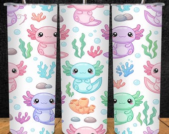 Cute Kawaii Axolotl Tumbler Wrap PNG, Kawaii Axolotl Tumbler Wrap, 20oz Skinny Tumbler Sublimation Design Png, Axolotl Tumbler Wrap.