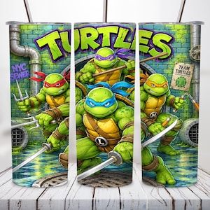 Turtle Cartoon Tumbler Wrap PNG | 20oz Skinny Tumbler Design Ninja Turtles Tumbler Wrap (Digital Download)