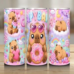 Capivara, animal fofo, copo térmico fino de 590ml (20oz), estampa para sublimação, download digital instantâneo em PNG.