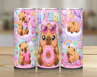 Capybara Cute Animal 20oz Skinny Tumbler Sublimation Wrap PNG Instant Digital Download