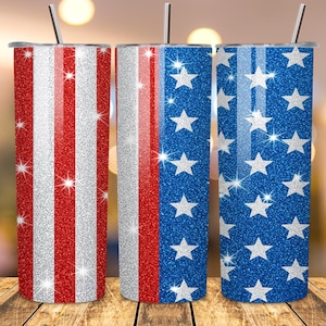 USA 4. Juli Tumbler Wrap, Patriotische Sublimation PNG, 20 Unze Skinny Tumbler Design, USA Flaggenbecher, Glitter Flaggenbecher, amerikanische Flagge