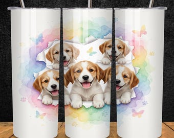 Dogs Tumbler Wrap PNG, 20 oz Skinny Tumbler Sublimation Design Instant Digital Download Only, Dog Lover Tumbler Wrap, Cute  Puppy Wrap