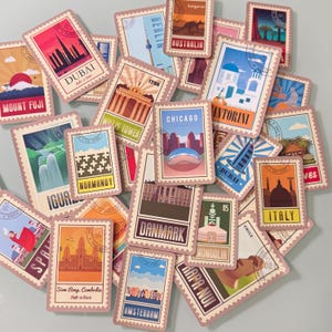 Retro Travel Stamps Assorted Stickers Collection Themed Stickers Decorative Decals for Scrapbooks Travel Journals or Gift for Friend