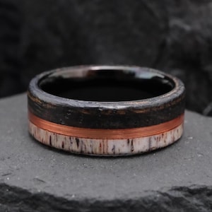 Deer Antler Couples Set, Deer Antler Wedding Ring Set, His and Her Rings, Antler Black Tungsten Band, Matching Set Rings, Anniversary Gift