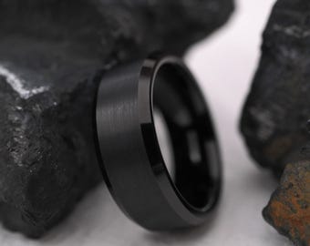 Tungsten Wedding Band for Men–Brushed Black Ring,Matte Finish Comfort Fit 8mm, Engagement Ring,Promise Ring,Gift for him,Christmas gifts