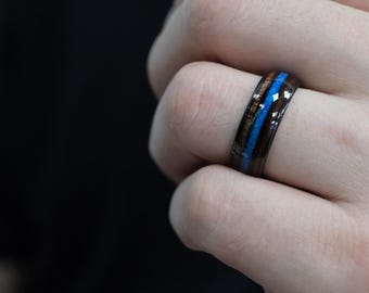 コアウッドブラックタングステンカーバイドリング、ブルーオパール