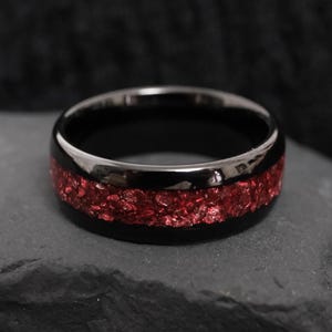 Smooth Tungsten Ruby Ring,Black Tungsten Ring,Men’s & Women‘s Wedding Ring,Red Anniversary Ring,Engagement Ring,Promise Ring,Christmas gifts