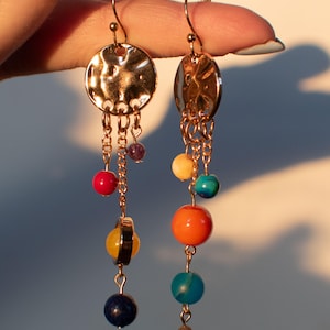 Asymmetrical Solar System Earrings: Celestial Planet Drop Jewelry