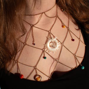Solar System Body Chain | Planet Mesh Jewelry | Celestial Grid Statement Piece | Cosmic Body Necklace | Astronomy Lover Gift | Net Bodychain