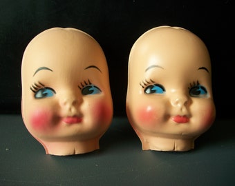 Six Small Vintage Plastic Doll Faces Closed Eye Variation
