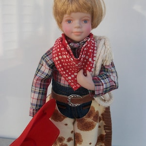 Vintage Avon Collectibles Porcelain Doll: Childhood Dreams &quot;Howdy Partner&quot; With Stand 1993 *