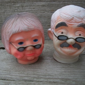 Vintage Plastic Vinyl (Grumpy) Grandpa & Grandma Doll Head Couple