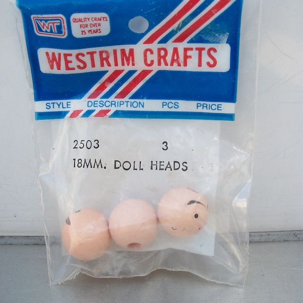 Vintage Packaged Westrim 18mm Wood Doll Bead Heads for Crafts