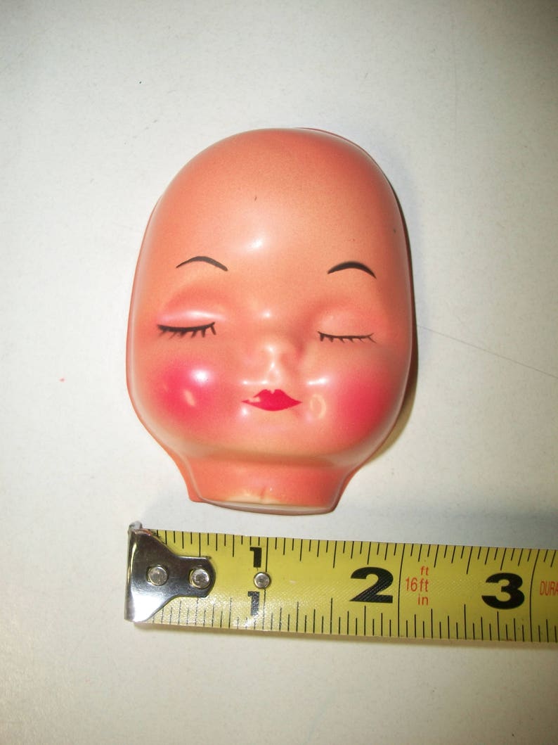 Six Small Vintage Plastic Doll Faces Closed Eye Variation