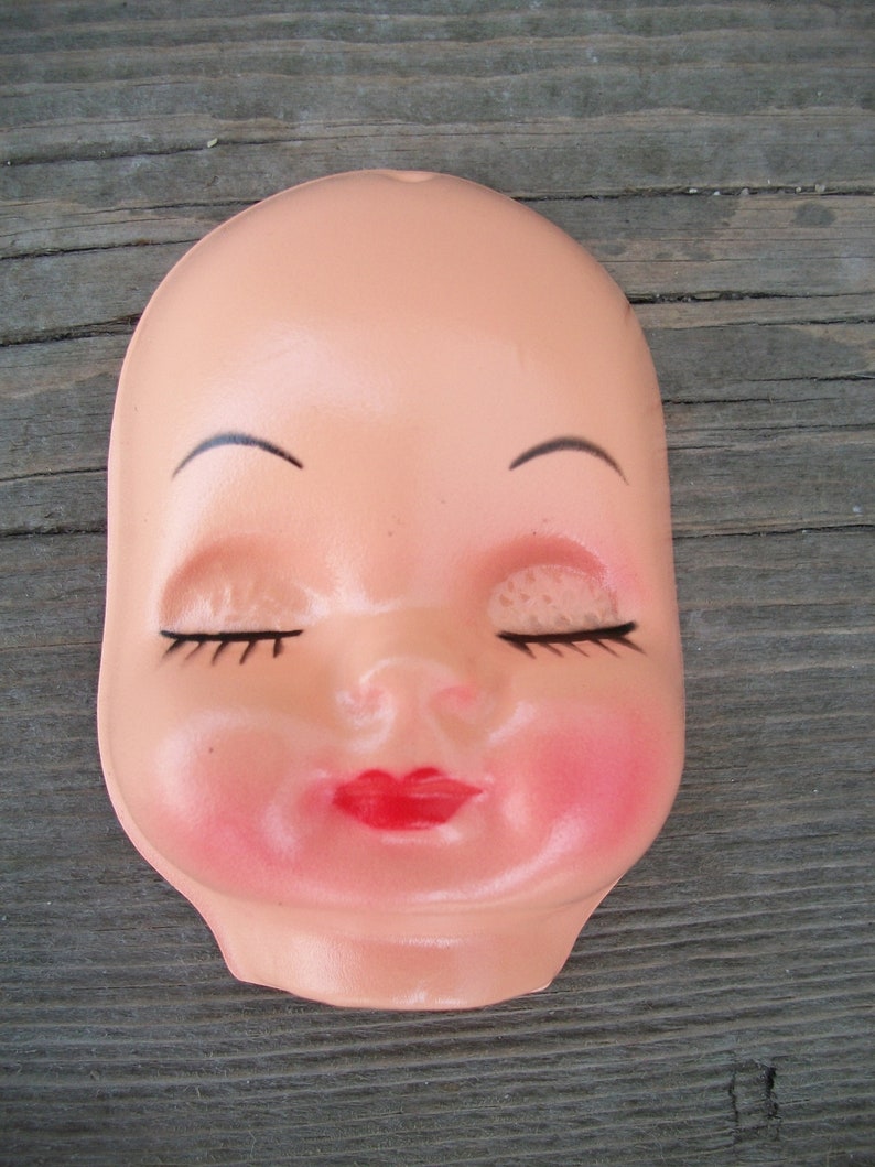 Six Small Vintage Plastic Doll Faces Closed Eye Variation