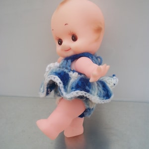 Vintage Soft Plastic 9-Inch &quot;Cupid&quot; Kewpie Doll Dressed in Blue Crochet Outfit  *