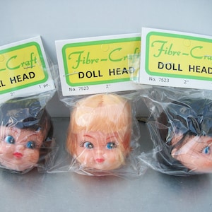 Vintage Packaged FibreCraft 2 Inch Plastic Vinyl Doll Head with Hair  7523