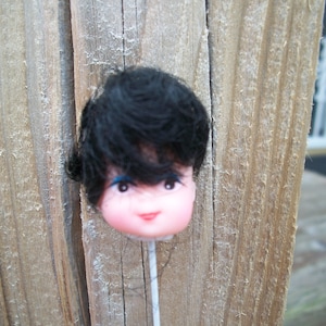 Vintage 1-Inch Plastic Vinyl Doll Head on a Stick: Short Black Hair