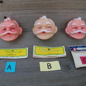 Packaged Vintage FibreCraft 3-Inch Soft Plastic Santa Face P1228P