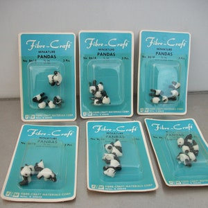 Six Packs Vintage FibreCraft Miniature Panda Bears in Factory Box - 18 Pieces    8618