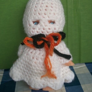 Vintage Soft Plastic Vinyl 5 Inch Crocheted Ghostie Kewpie Doll