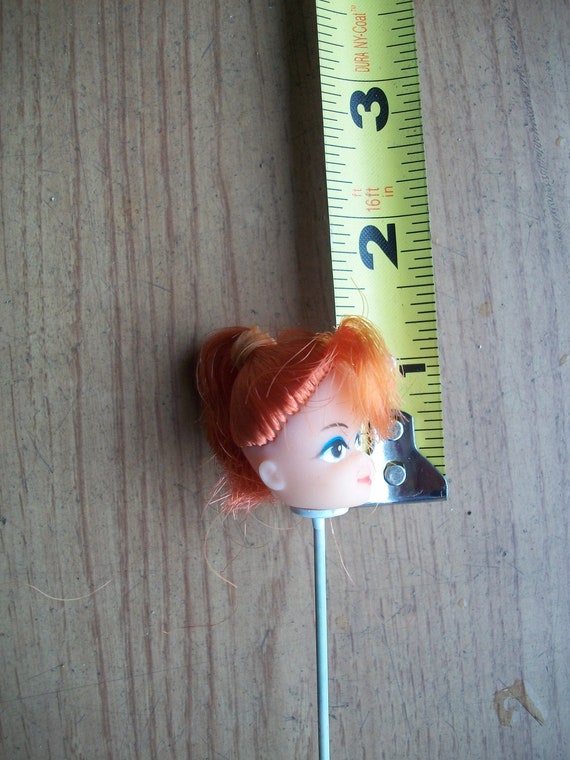 4 Craft Miniature 1" Vinyl Brunette Brown Hair Girl Doll Heads Wire Stick Pick