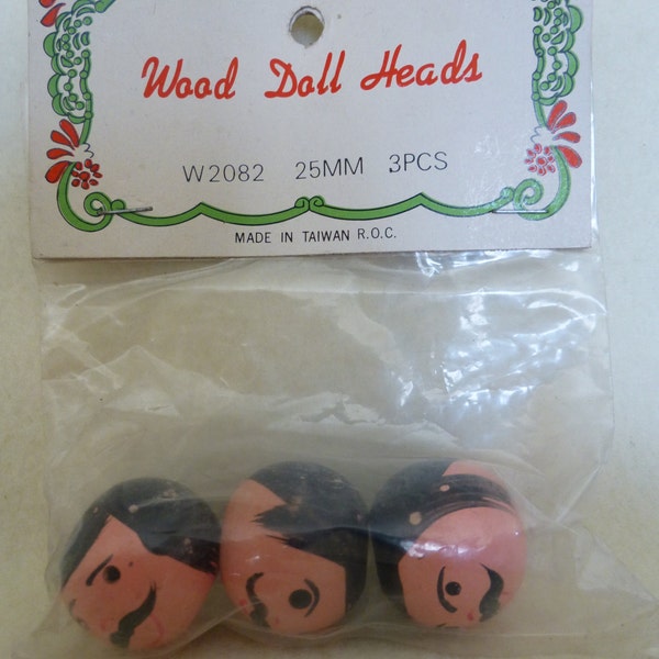 Vintage Package 25mm Wood Doll Bead Heads for Crafts Lot J *