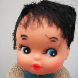 Vintage Packaged Taiwan 2 Inch Plastic Vinyl Doll Head with Black Hair