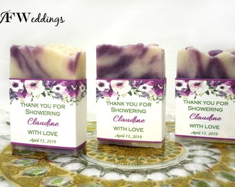 Purple Floral Bridal Shower Soap Favors, Soap Favors for Weddings, Shower Soap Favors, Handmade Soap Favors, Baby Shower Favor