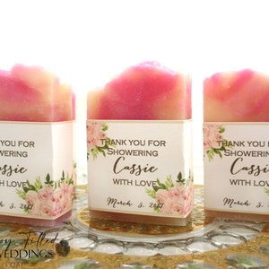 Romantic Pink Floral Bridal Shower Soap Favors, Soap Favors for Weddings, Shower Soap Favors, Handmade Soap Favors, Baby Shower Favor, Gifts image 2