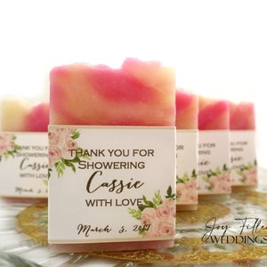 Romantic Pink Floral Bridal Shower Soap Favors, Soap Favors for Weddings, Shower Soap Favors, Handmade Soap Favors, Baby Shower Favor, Gifts image 1