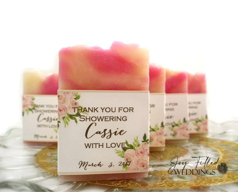 Romantic Pink Floral Bridal Shower Soap Favors, Soap Favors for Weddings, Shower Soap Favors, Handmade Soap Favors, Baby Shower Favor, Gifts image 1