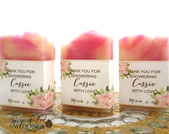 Pink Floral Greenery Bridal Shower Favors, Soap Favors, Bridal Shower Soap Favors, Mini Soap Favors, Personalized  Party Favors, Gifts