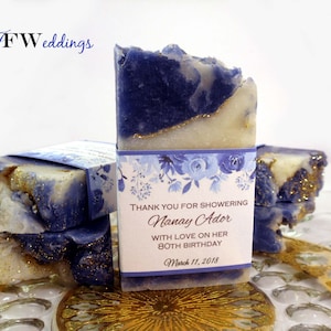 Blue Floral Gold Glitter Bridal Shower Soap Favors, Soap Favors for Weddings, Shower Soap Favors, Handmade Soap Favors, Baby Shower Favor